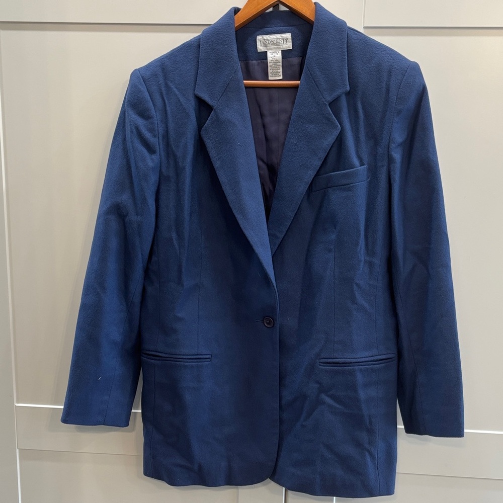 Vintage Lands’ End Navy Wool and Cashmere Blend Women's Blazer
